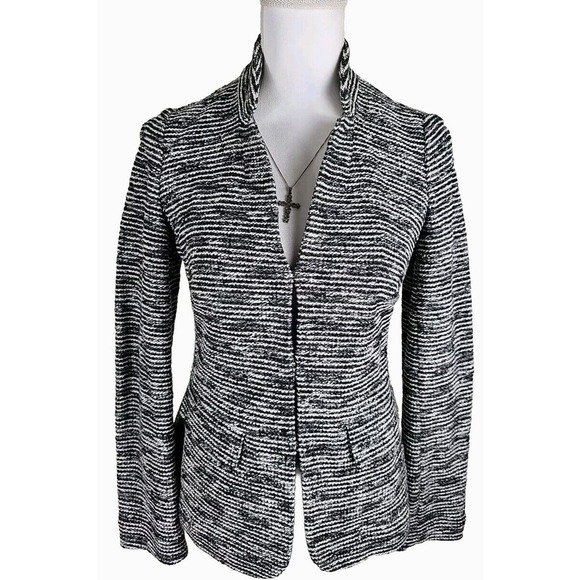 Talbots ~Woman Size 2~ Black/White Striped Cotton Blend Jacket Blazer Unlined. - Picture 5 of 9
